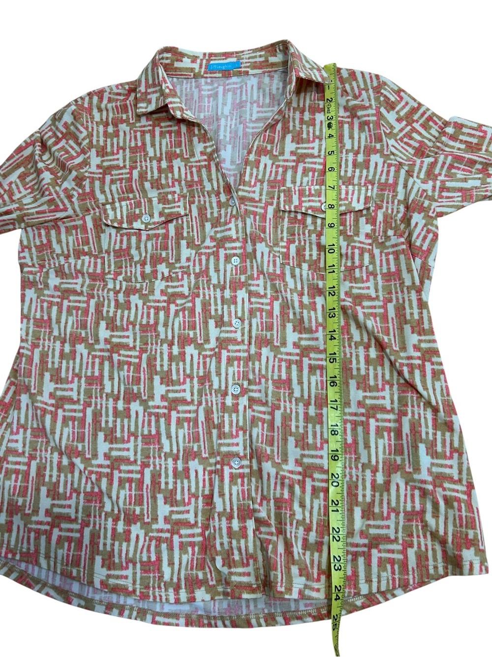 J McLaughlin Button Down Collared Blouse, Pink & Tan size Large - Picture 7 of 7